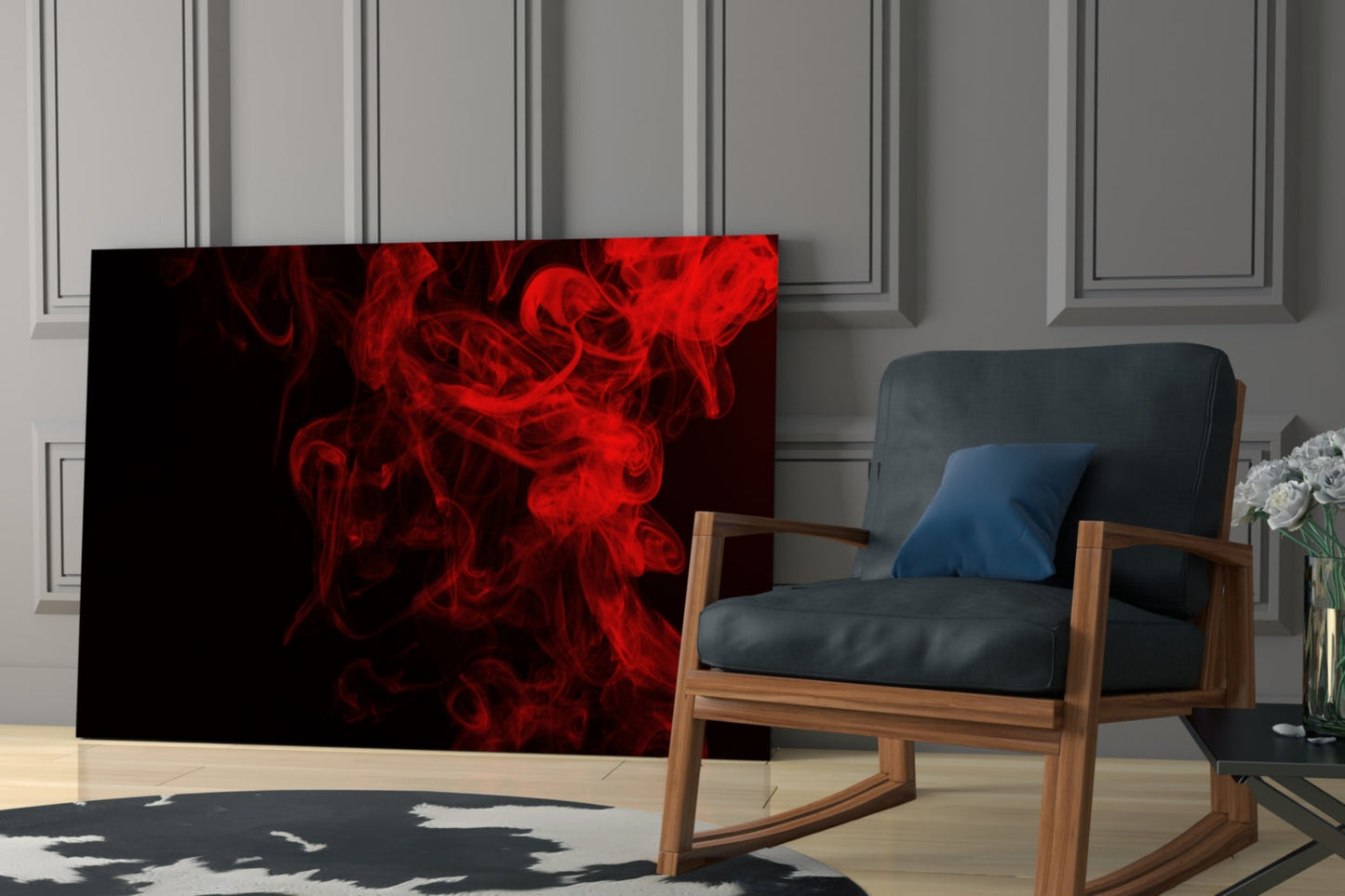 Rising Red Smoke Wisps Glass Wall Art