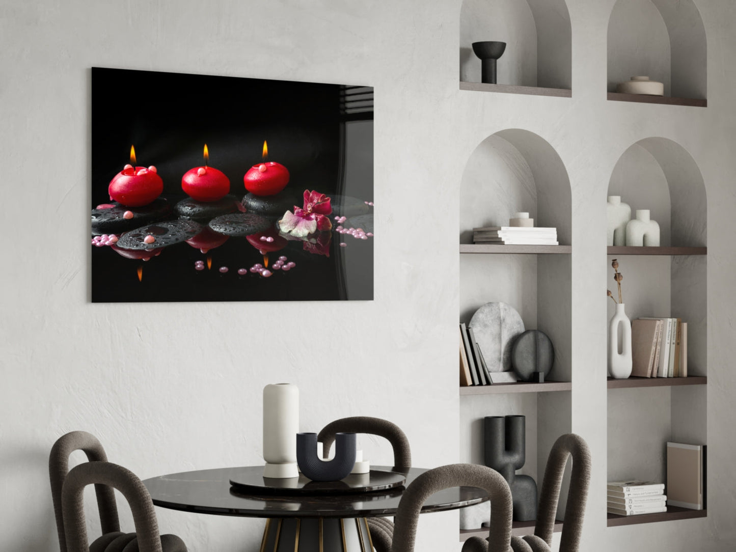 Red Candles Zen Stones Glass Wall Art