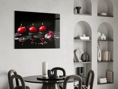 Red Candles Zen Stones Glass Wall Art