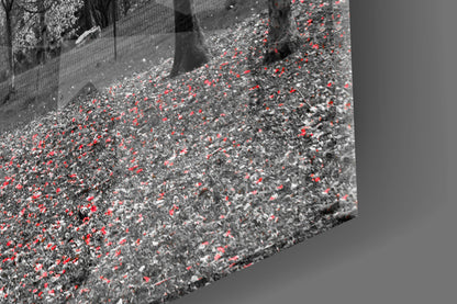 Crimson Autumn Park Trees Glass Wall Art
