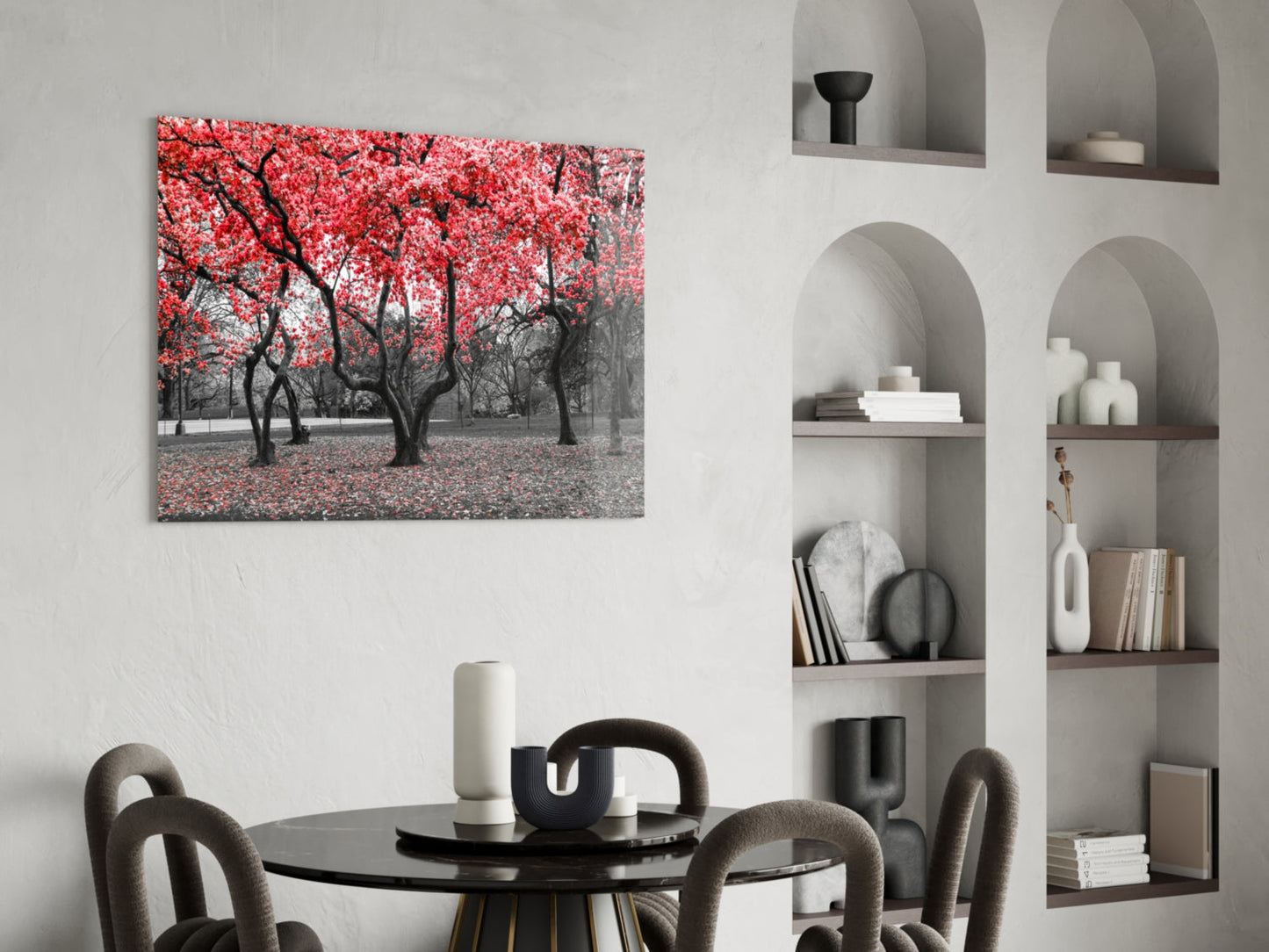 Crimson Autumn Park Trees Glass Wall Art