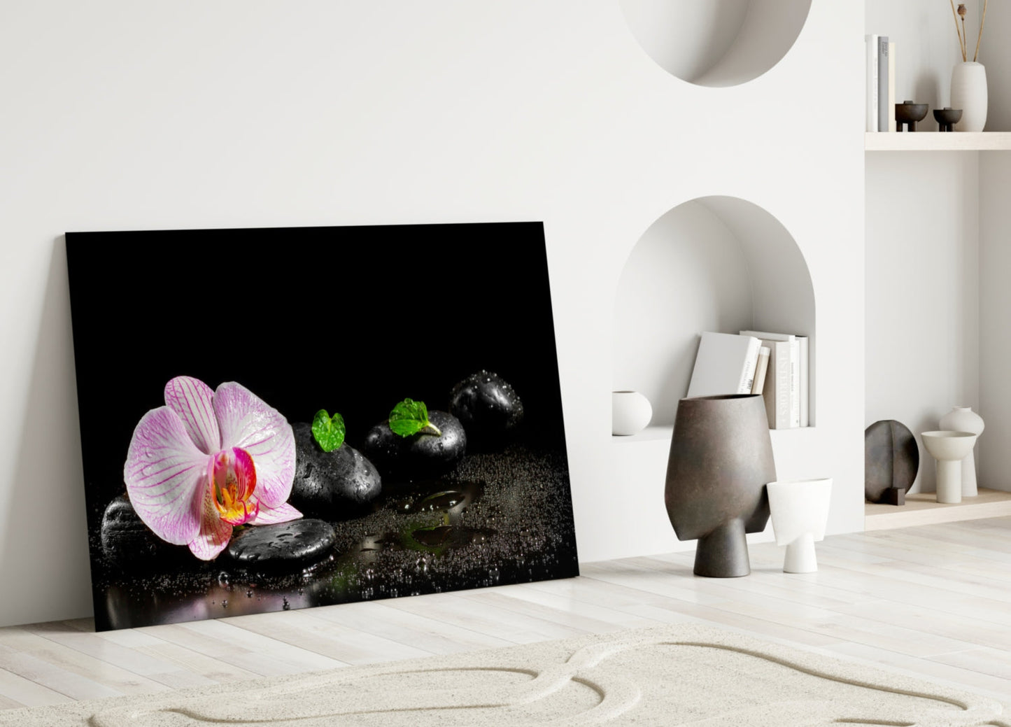 Pink Orchid Zen Stones Glass Wall Art