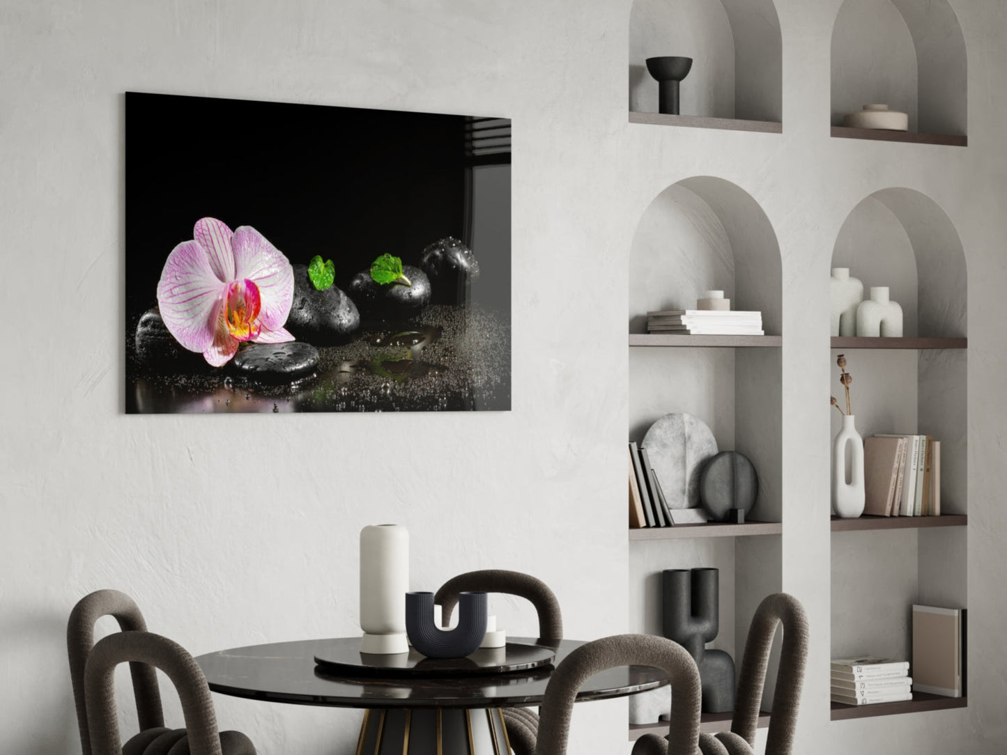 Pink Orchid Zen Stones Glass Wall Art