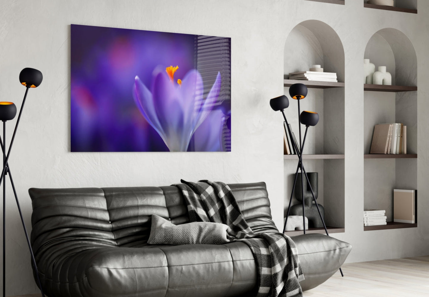 Purple Crocus Bloom Glass Wall Art
