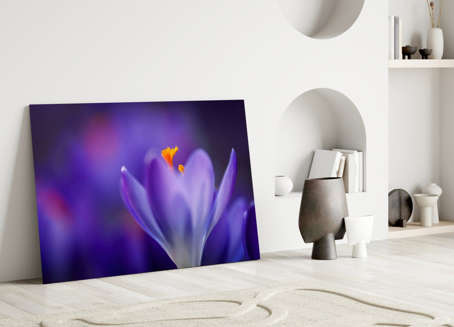 Purple Crocus Bloom Glass Wall Art