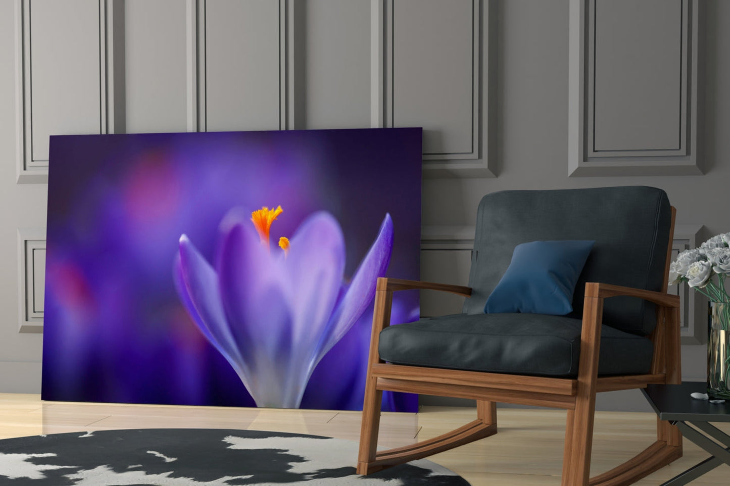 Purple Crocus Bloom Glass Wall Art