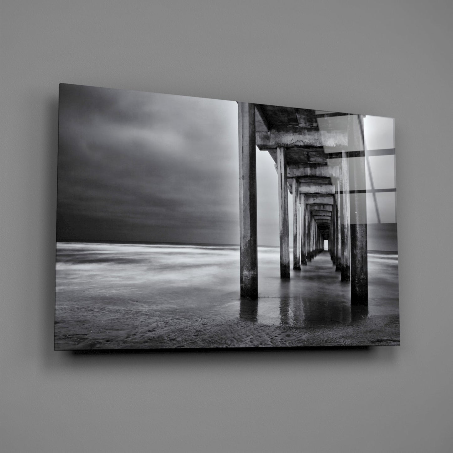 Moody Under Pier Perspective Glass Wall Art