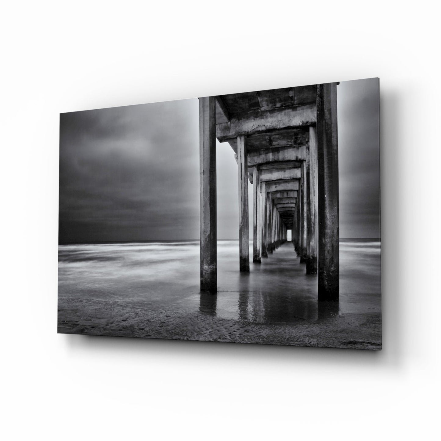 Moody Under Pier Perspective Glass Wall Art