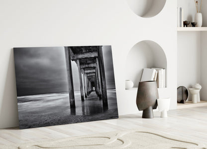 Moody Under Pier Perspective Glass Wall Art
