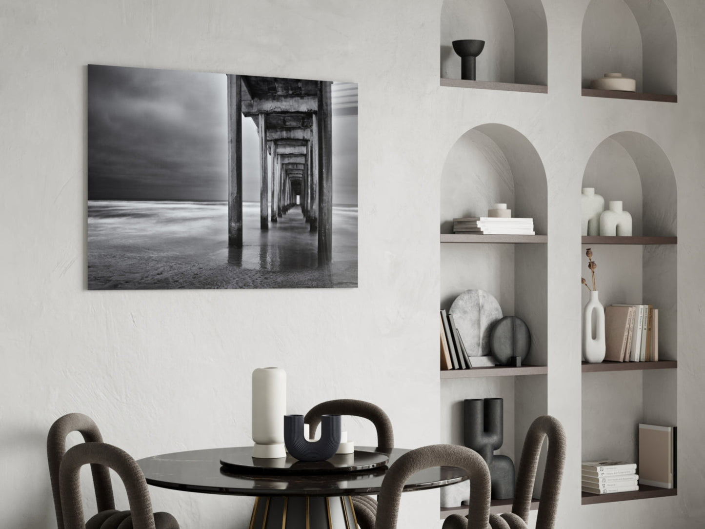 Moody Under Pier Perspective Glass Wall Art