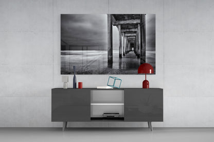 Moody Under Pier Perspective Glass Wall Art