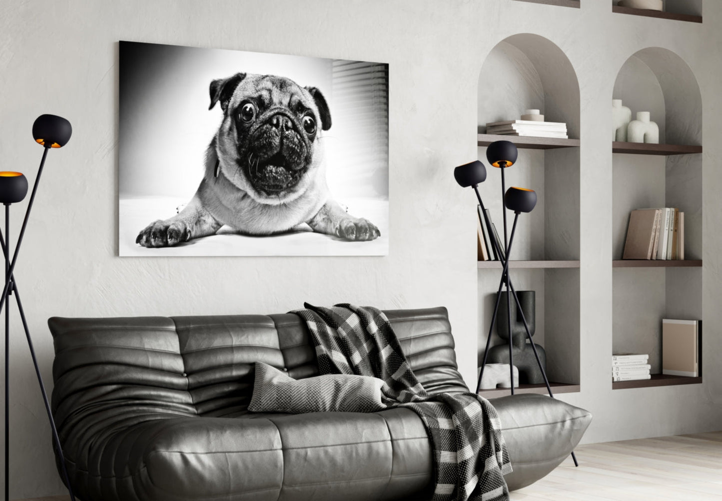 Pug Lying With Paws Forward Glass Wall Art