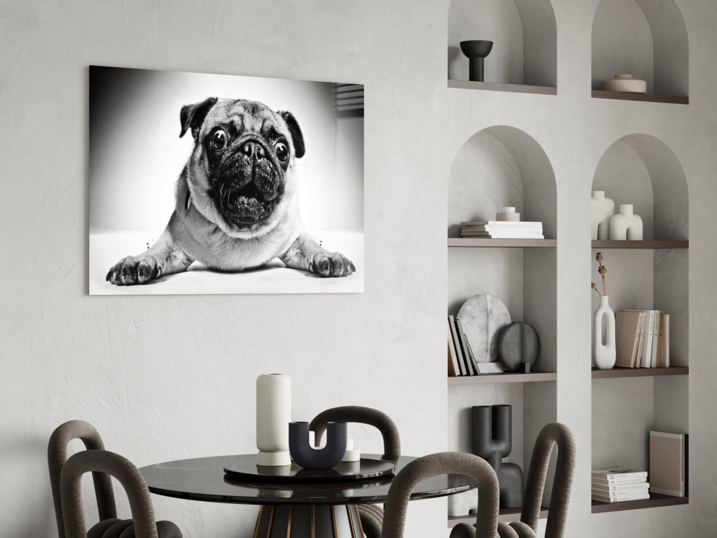 Pug Lying With Paws Forward Glass Wall Art