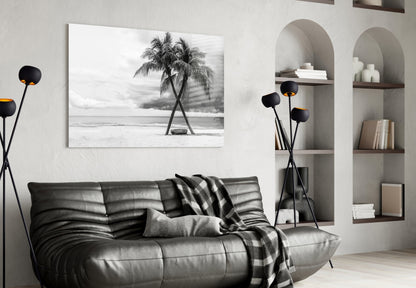 Black And White Twin Beach Palm Trees Glass Wall Art