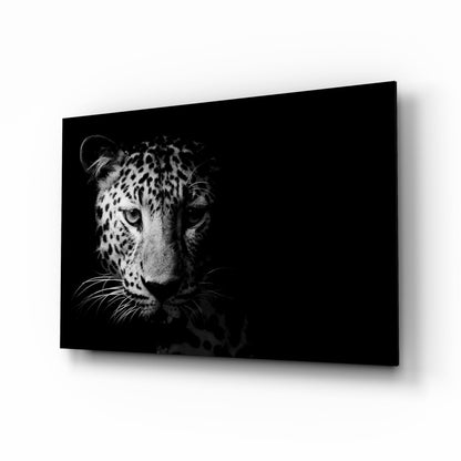 Leopard Face In Shadow Glass Wall Art