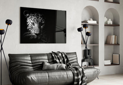 Leopard Face In Shadow Glass Wall Art