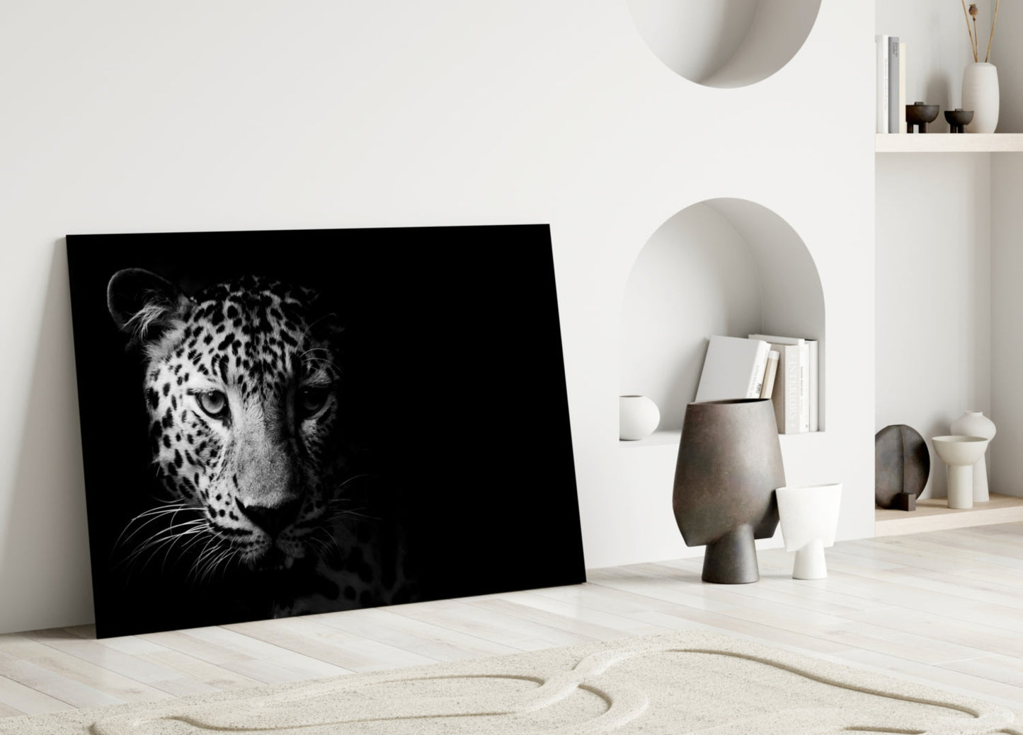 Leopard Face In Shadow Glass Wall Art