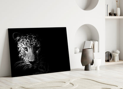 Leopard Face In Shadow Glass Wall Art