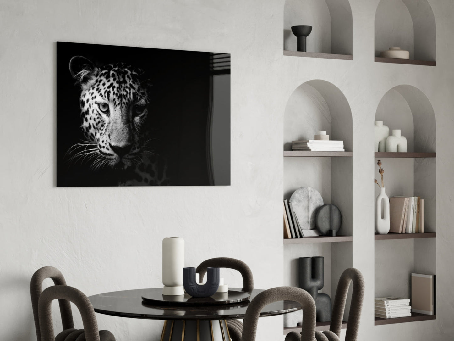 Leopard Face In Shadow Glass Wall Art