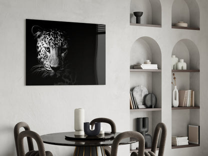 Leopard Face In Shadow Glass Wall Art