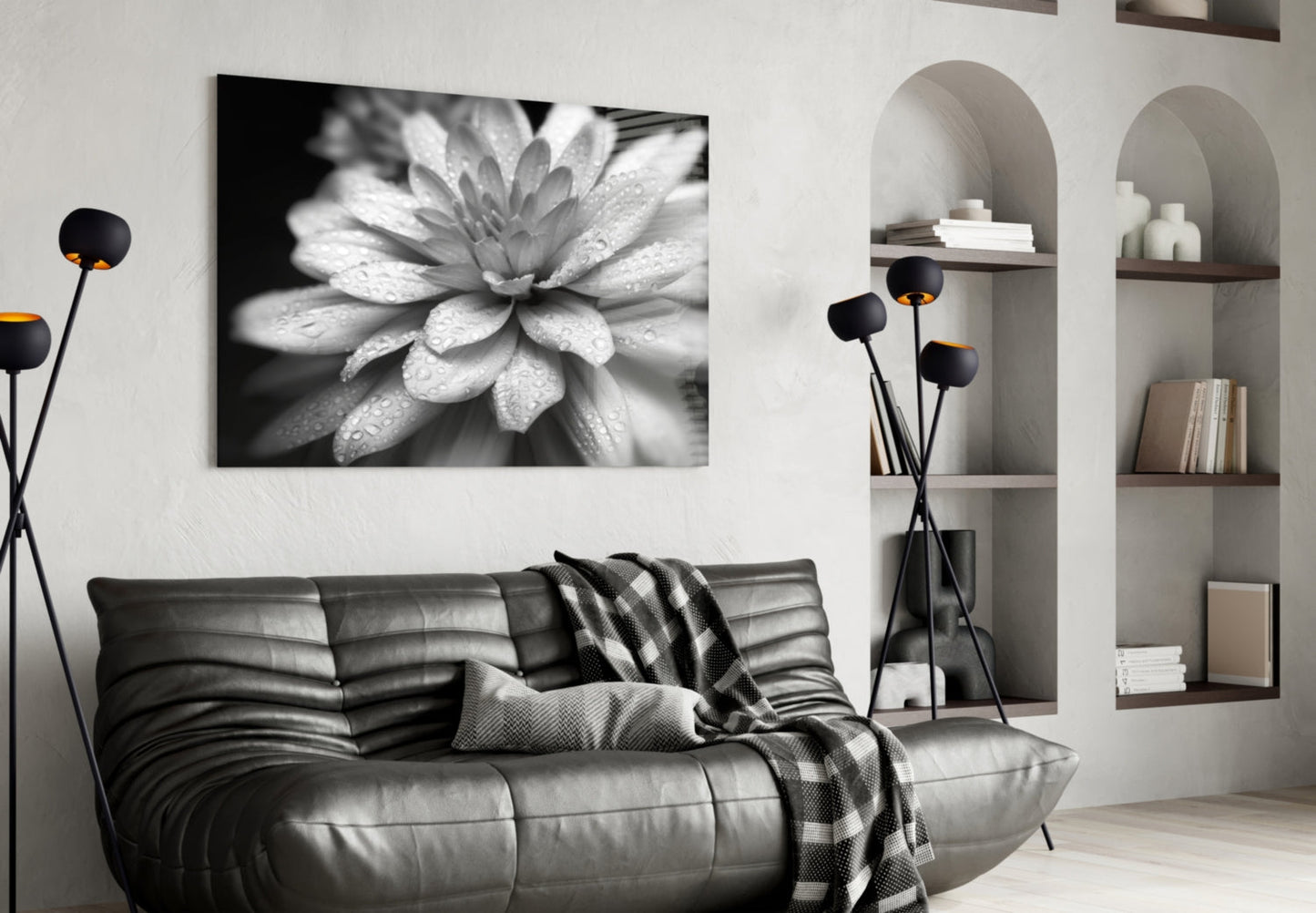 Dewy Gray Dahlia Macro Glass Wall Art