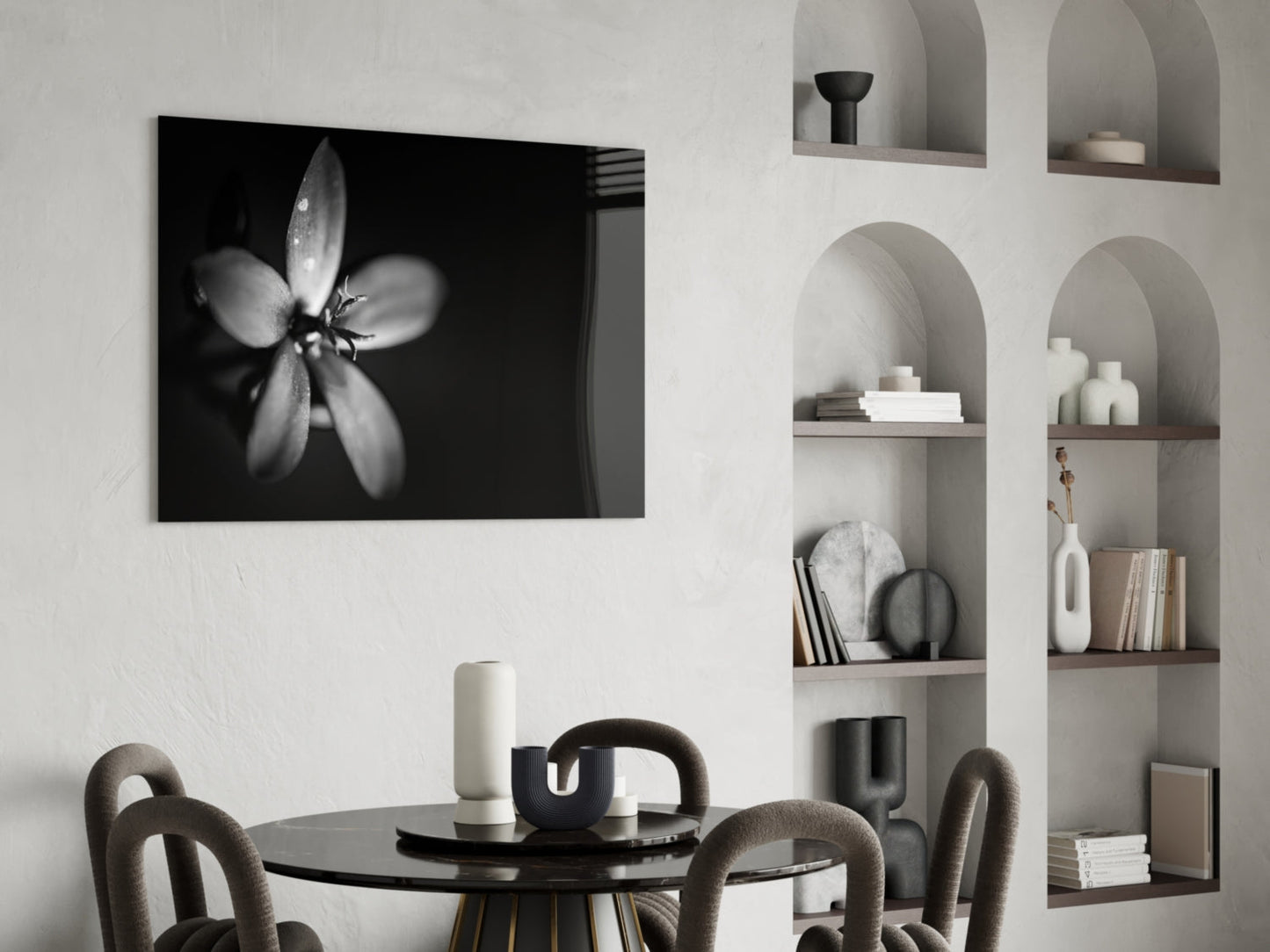 Dark Moody Dewdrop Flower Glass Wall Art