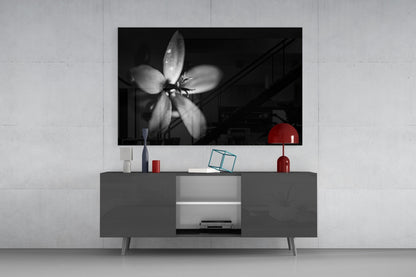 Dark Moody Dewdrop Flower Glass Wall Art