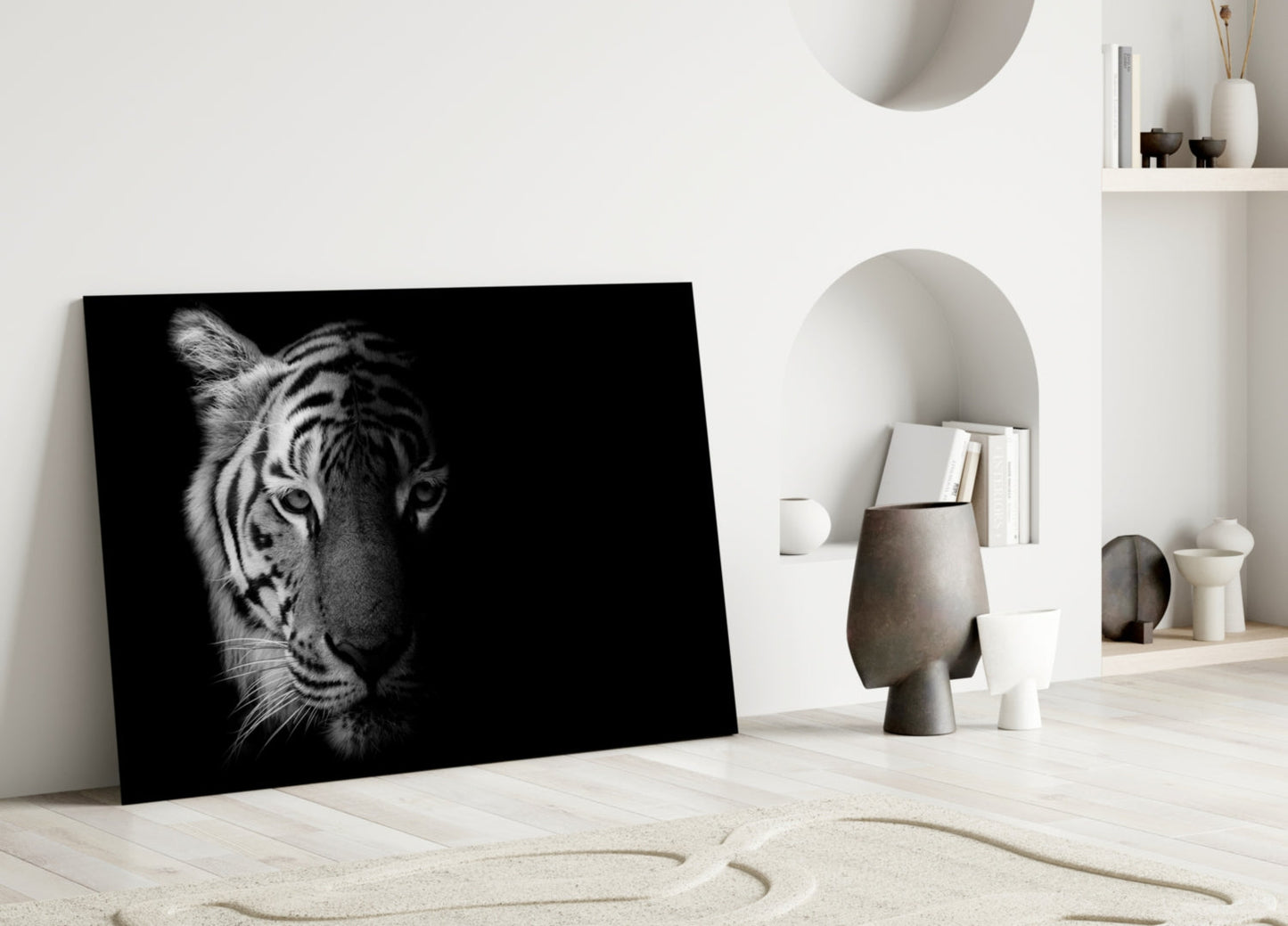 Half Shadow White Tiger Glass Wall Art