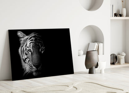 Half Shadow White Tiger Glass Wall Art
