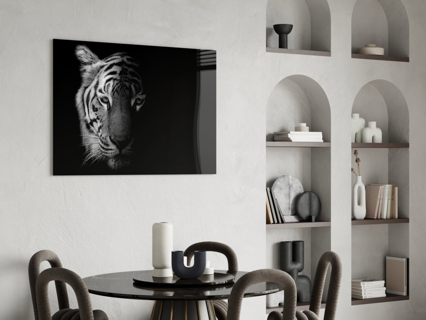 Half Shadow White Tiger Glass Wall Art