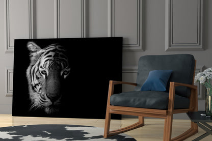 Half Shadow White Tiger Glass Wall Art