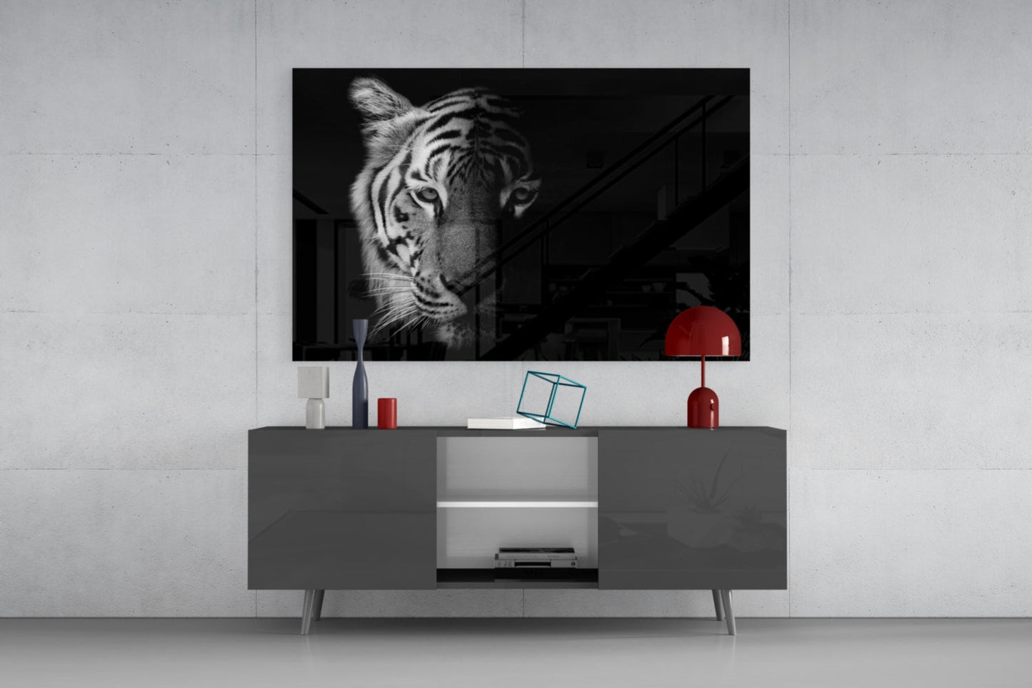 Half Shadow White Tiger Glass Wall Art