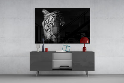 Half Shadow White Tiger Glass Wall Art