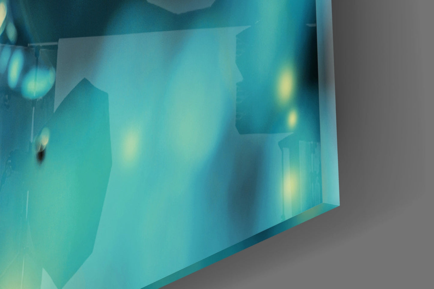 Teal Blossom Bokeh Branch Glass Wall Art