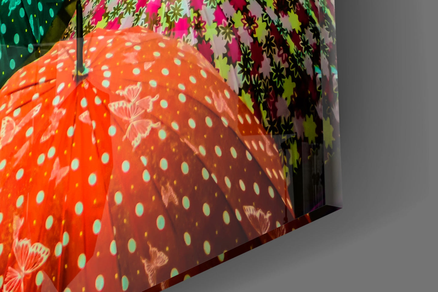 Panoramic Rainbow Umbrella Crowd Glass Wall Art