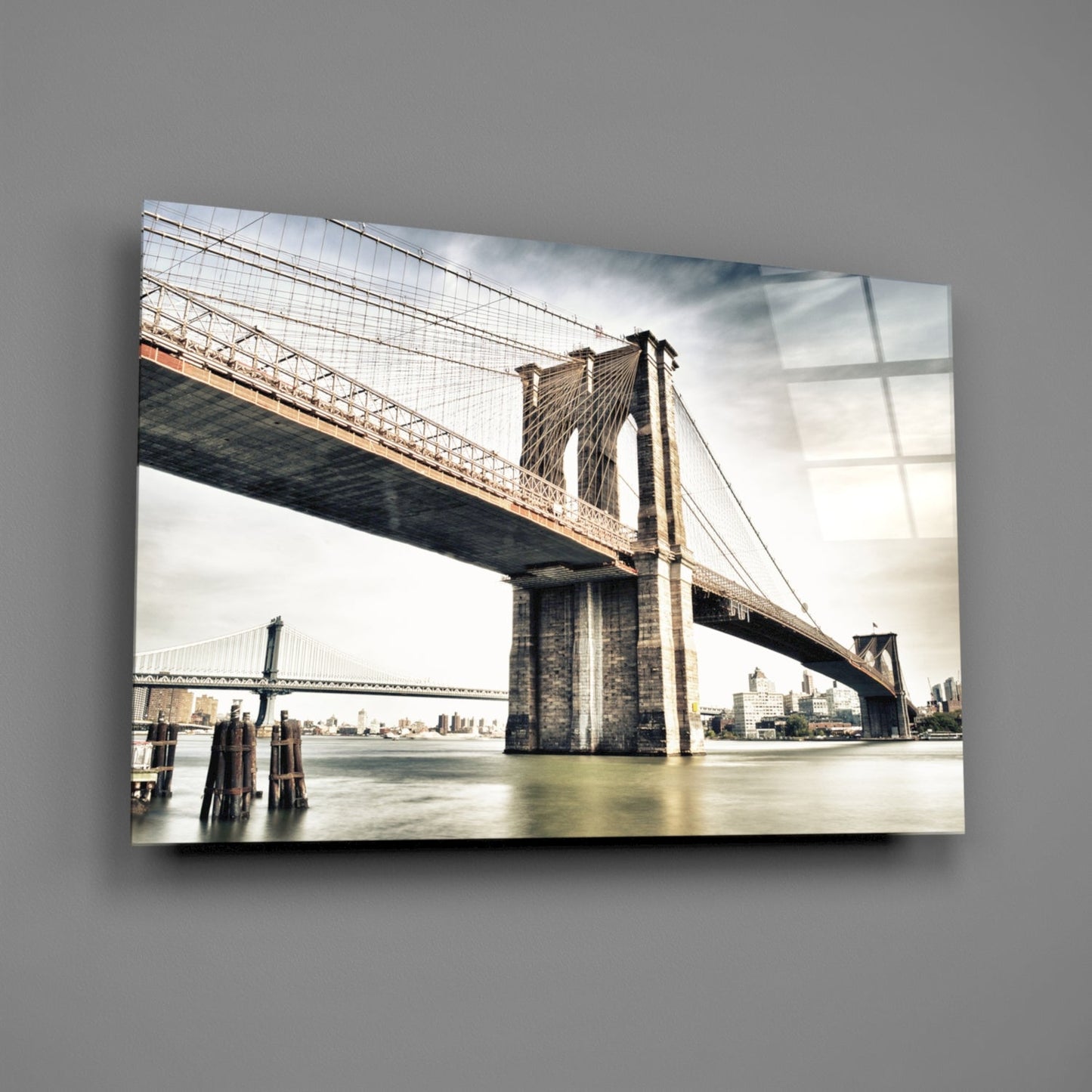 Warm Sunset Brooklyn Bridge Glass Wall Art