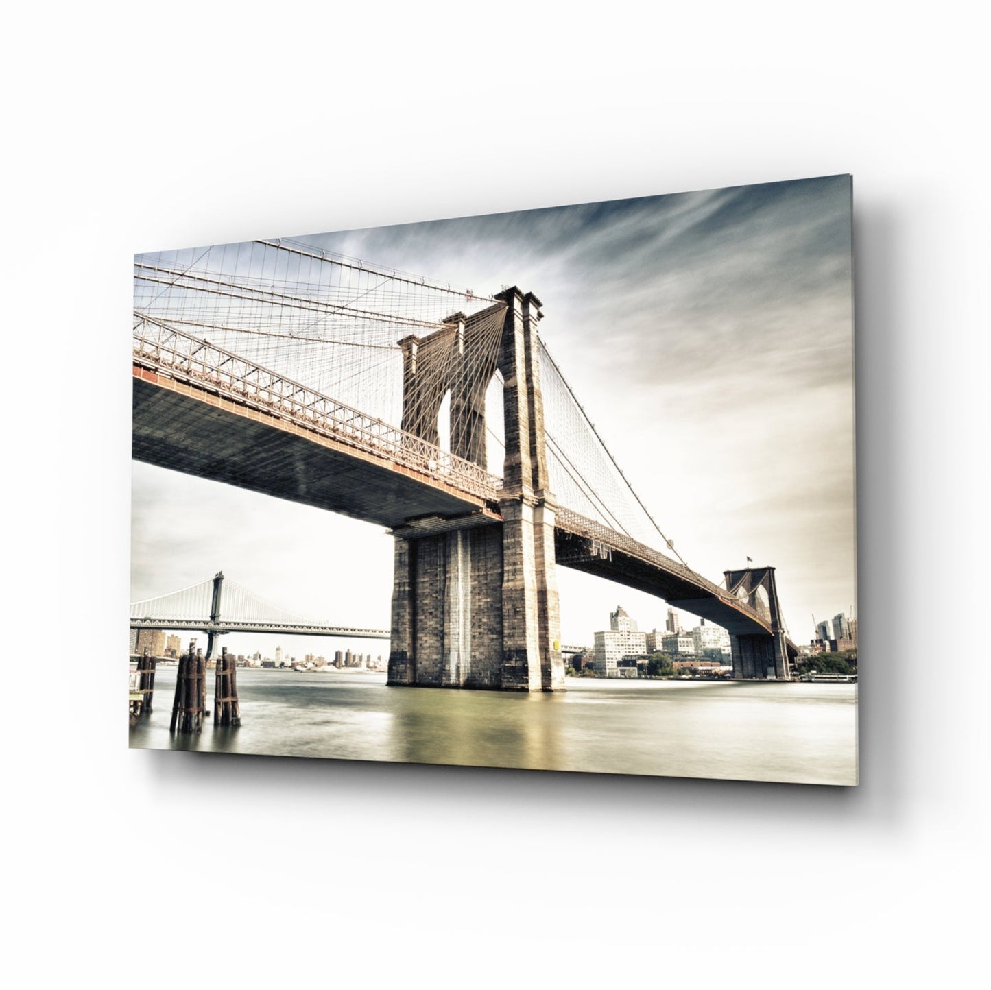 Warm Sunset Brooklyn Bridge Glass Wall Art