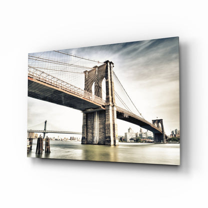 Warm Sunset Brooklyn Bridge Glass Wall Art