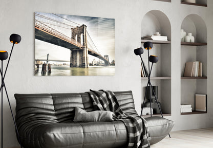 Warm Sunset Brooklyn Bridge Glass Wall Art