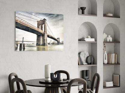 Warm Sunset Brooklyn Bridge Glass Wall Art