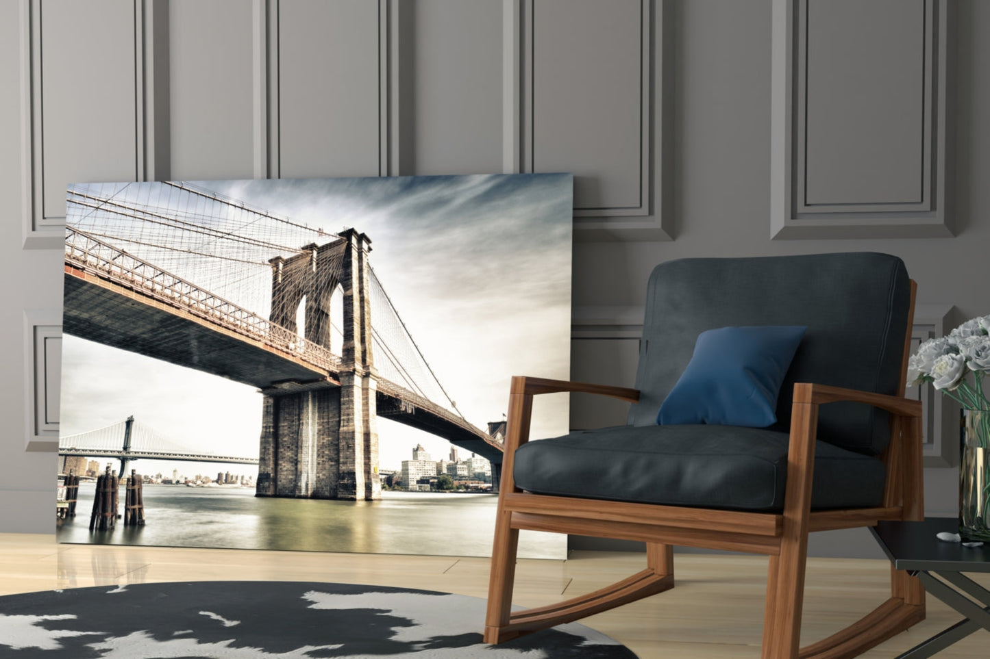 Warm Sunset Brooklyn Bridge Glass Wall Art