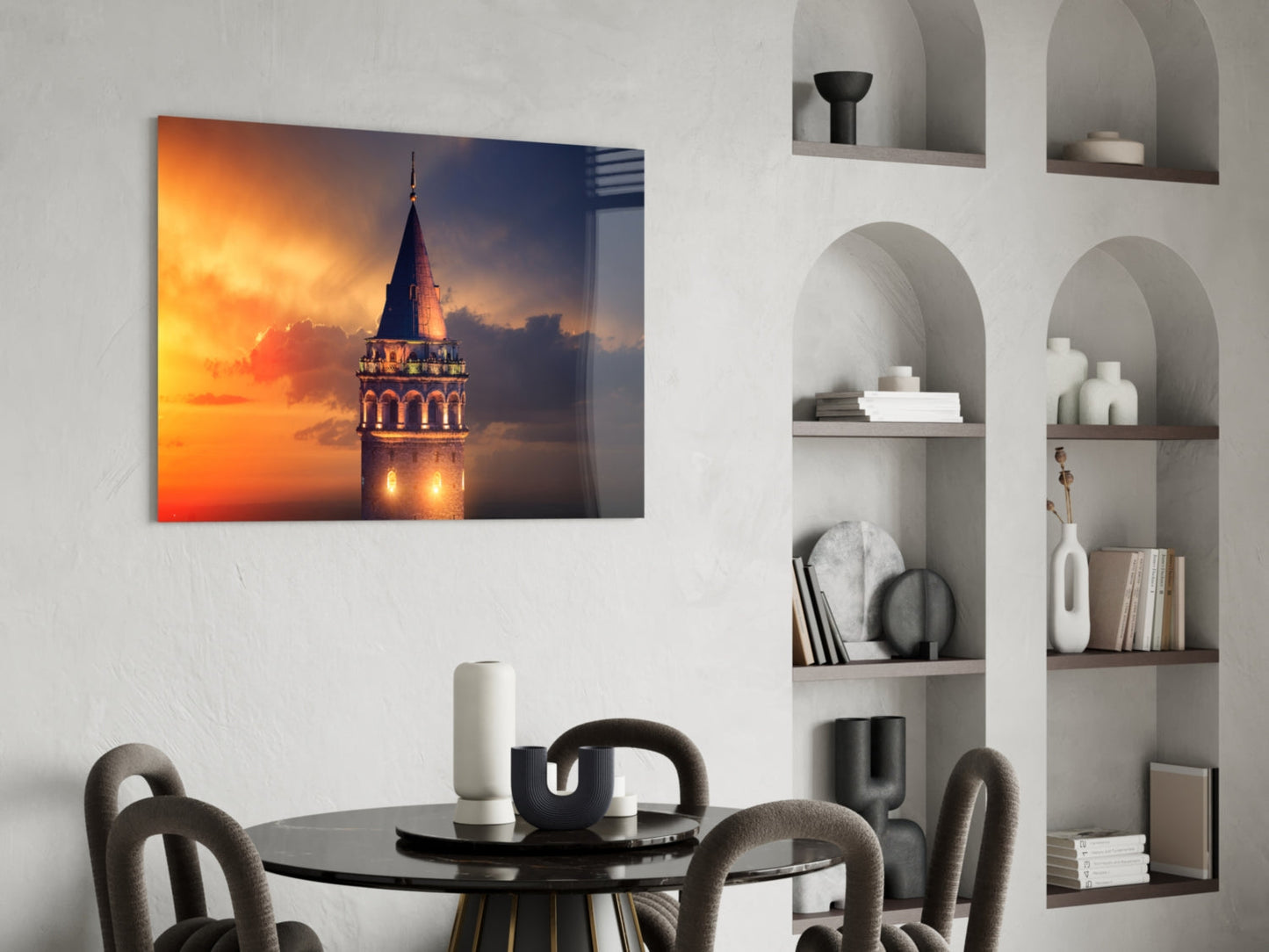 Fiery Sky Galata Tower Glass Wall Art