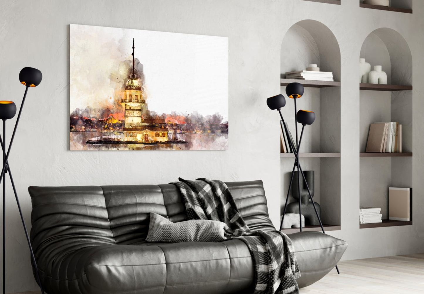 Wide Sepia Wash Maidens Tower Glass Wall Art
