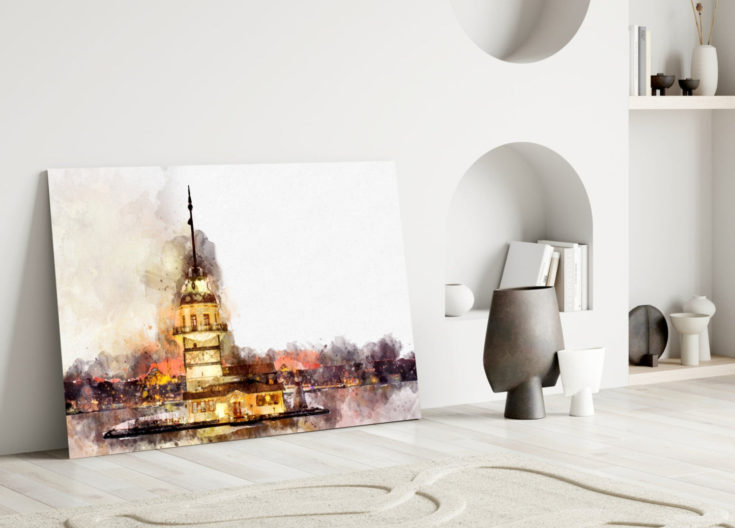 Wide Sepia Wash Maidens Tower Glass Wall Art