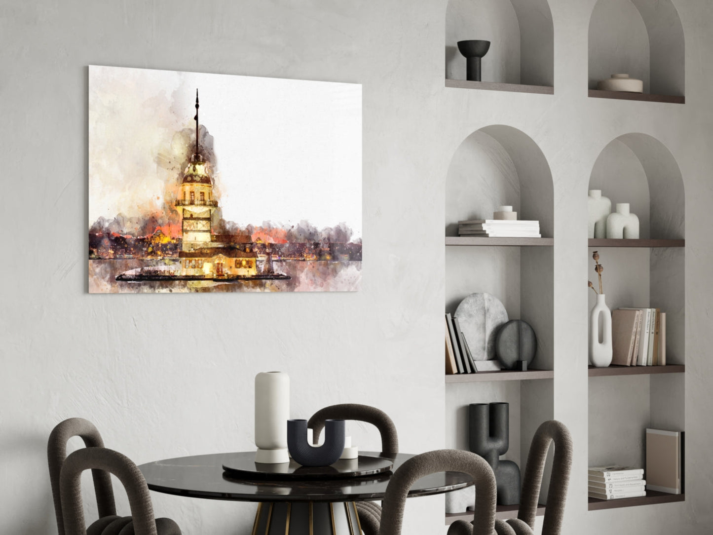 Wide Sepia Wash Maidens Tower Glass Wall Art