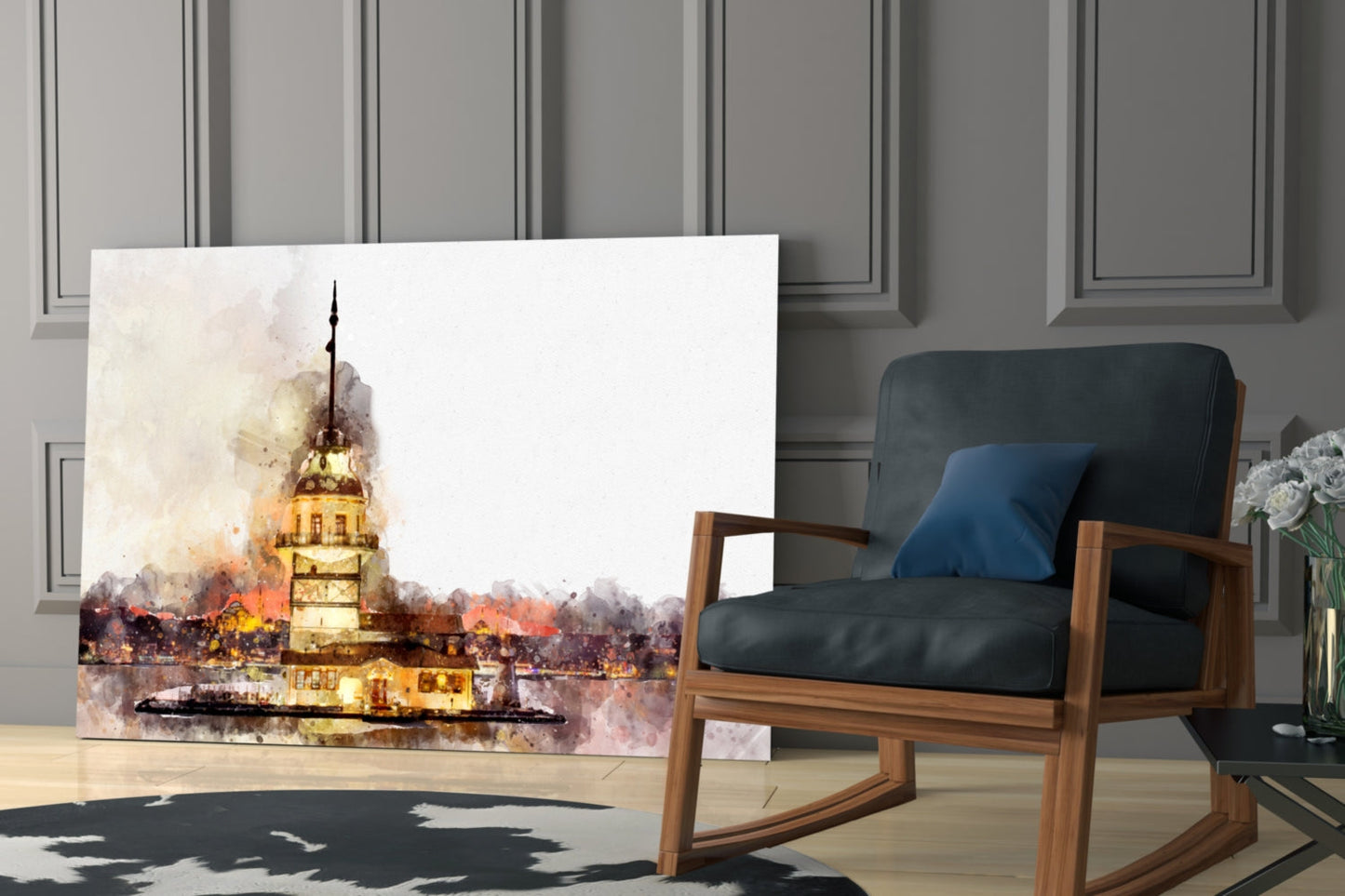 Wide Sepia Wash Maidens Tower Glass Wall Art