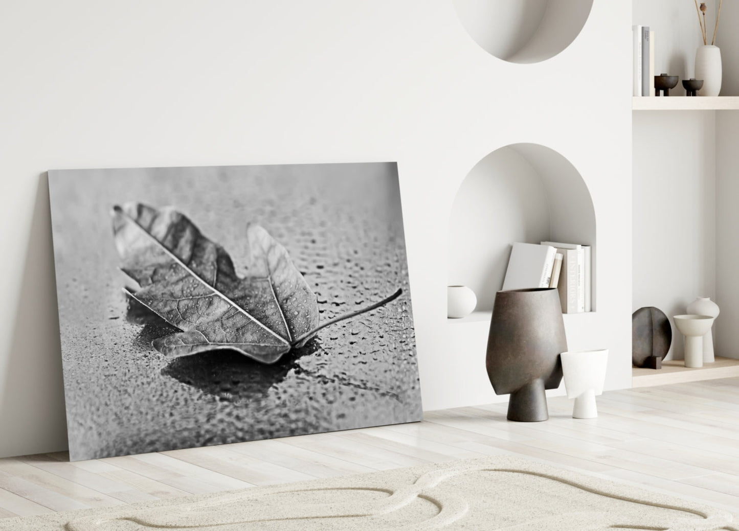 Curled Dry Leaf Monochrome Glass Wall Art