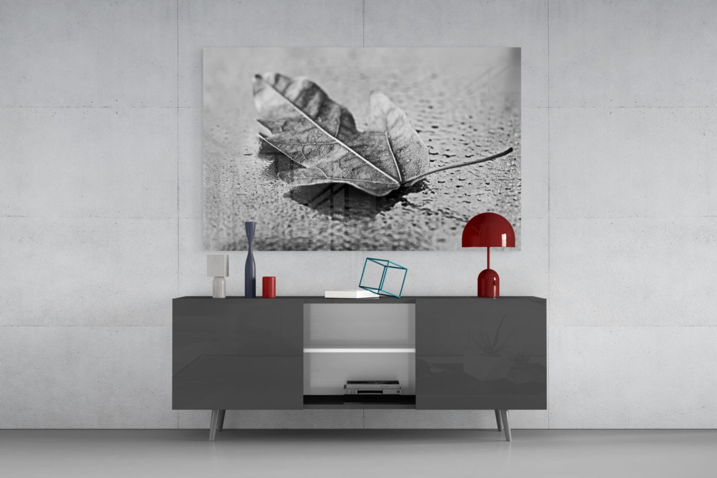 Curled Dry Leaf Monochrome Glass Wall Art