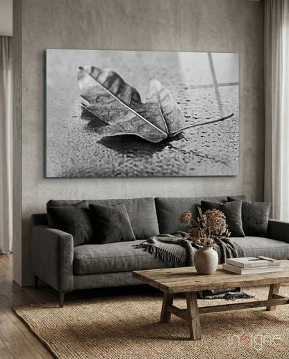 Curled Dry Leaf Monochrome Glass Wall Art