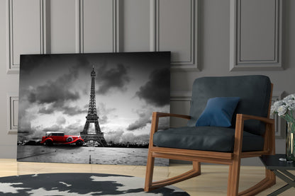 Red Vintage Car Eiffel Glass Wall Art